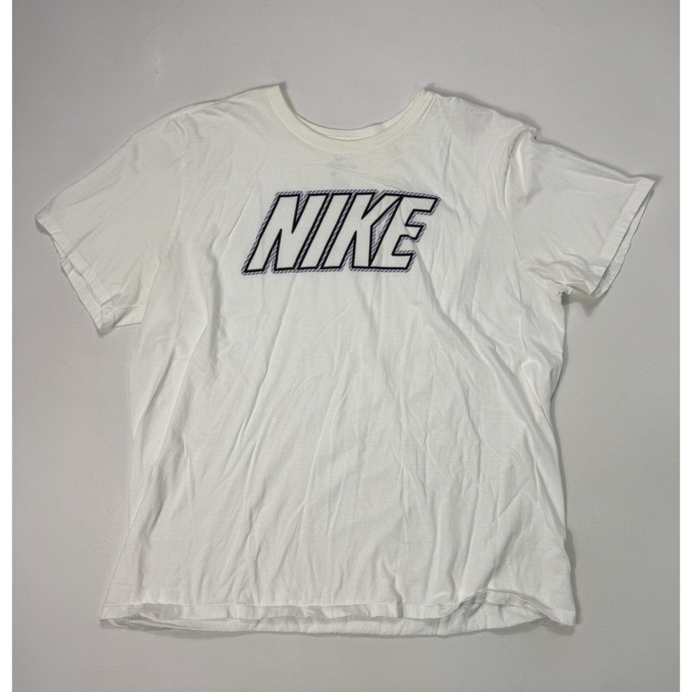 Nike Shirt Mens 2XL Athletic Cut T-Shirt White Grey Spellout Logo Sports Casual